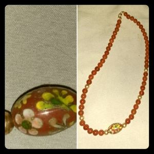 Handpainted Red carnelian necklace
